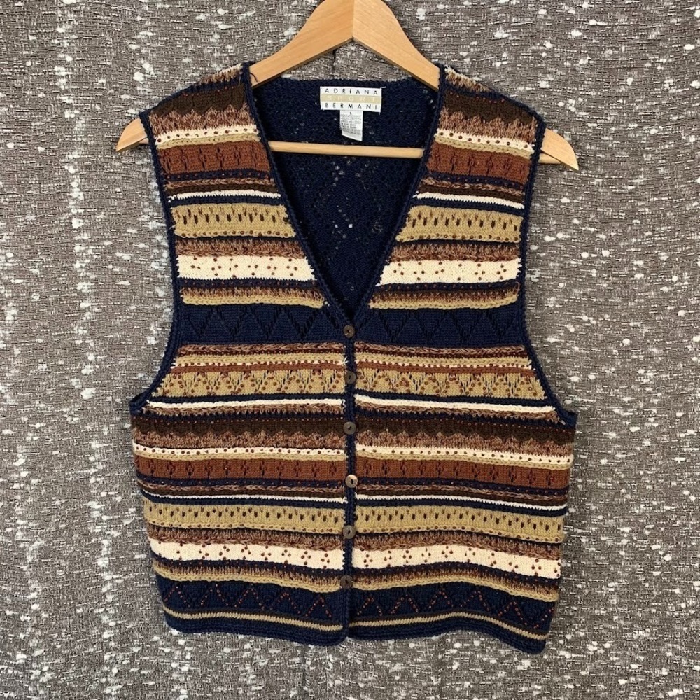 Vintage Adriana Bermani Knit Striped Sweater Vest Cottagecore Women's Large‎